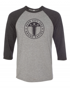 3/4 Length Beer City Baseball T-shirt in Charcoal Gray and Light Gray