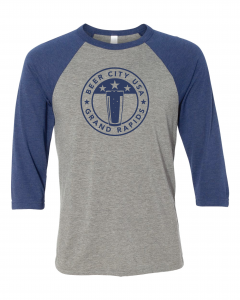 3/4 Length Beer City Baseball T-shirt in Gray and Navy